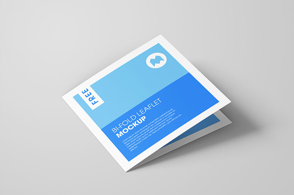 Free Bi-fold Square Leaflet Flyer Mockup