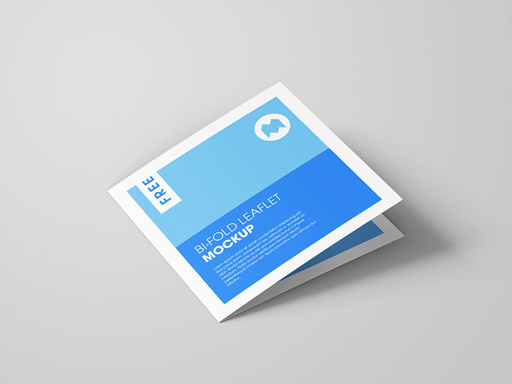Free Bi-fold Square Leaflet Flyer Mockup