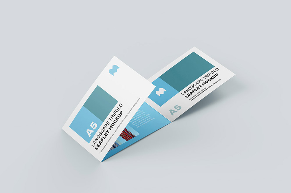 Free Landscape Trifold Leaflet Flyer Mockup PSD