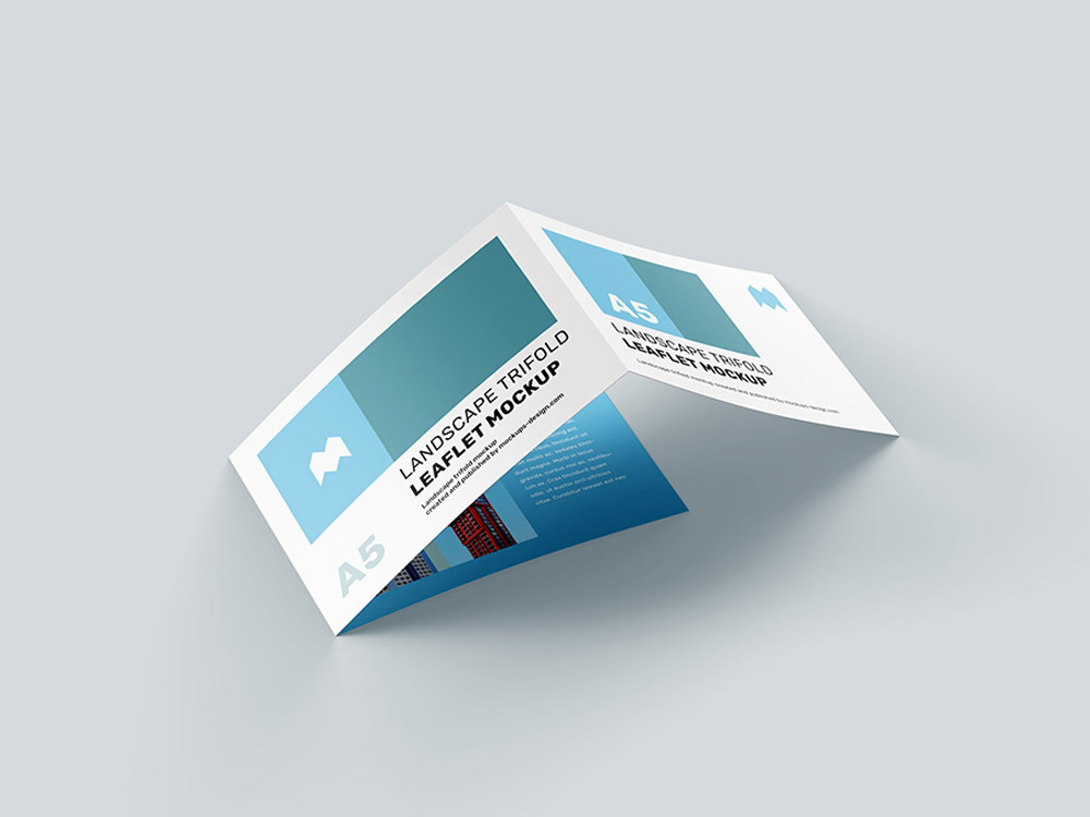 Free Landscape Trifold Leaflet Flyer Mockup PSD