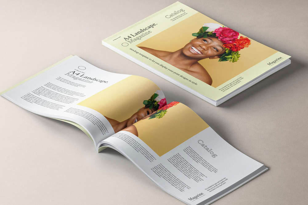 Free A4 Landscape Magazine Mockup PSD
