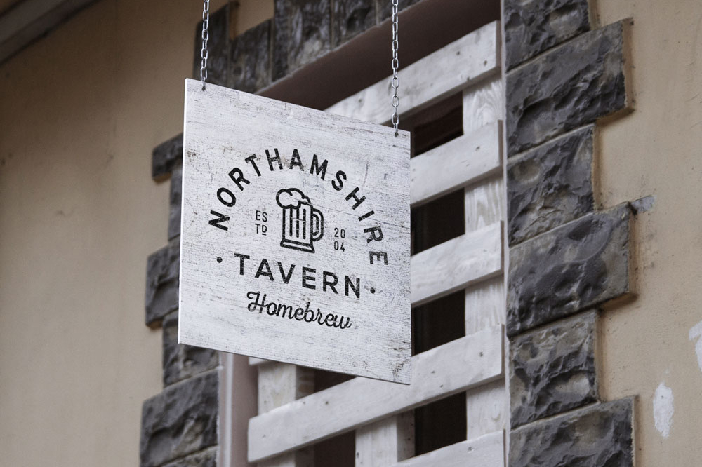 Free Hanging Wall Sign Mockup PSD