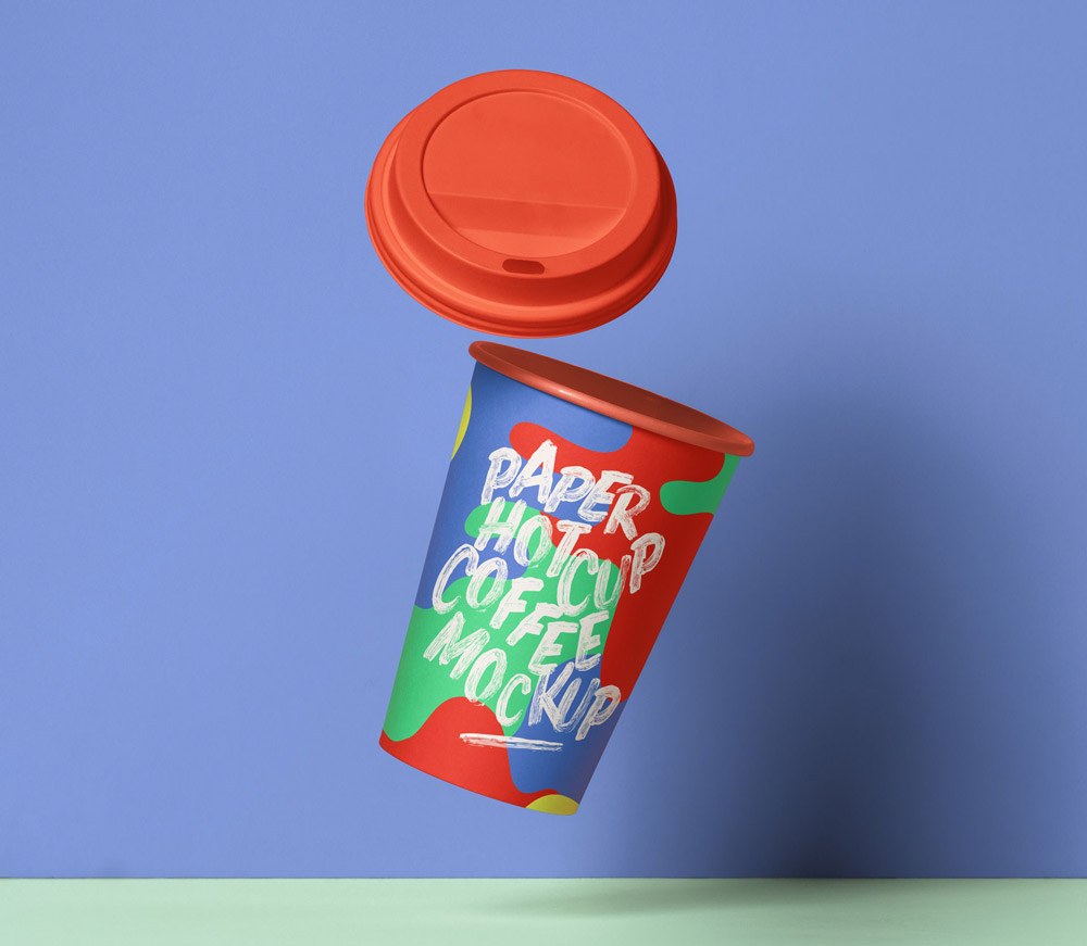Free Gravity Paper Hot Cup Mockup