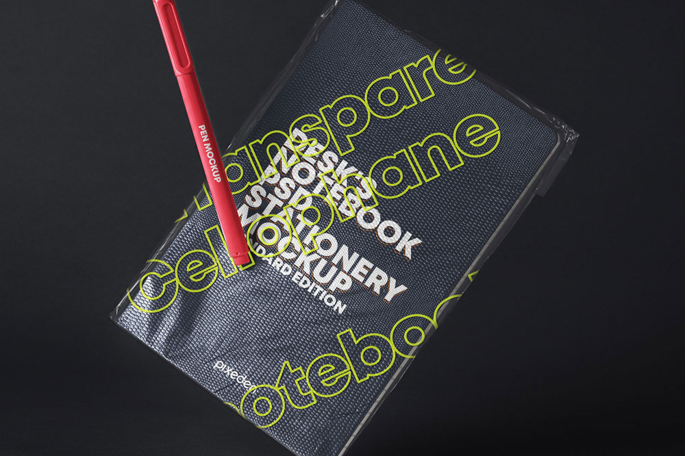 Free Transparent Cover Notebook Mockup PSD