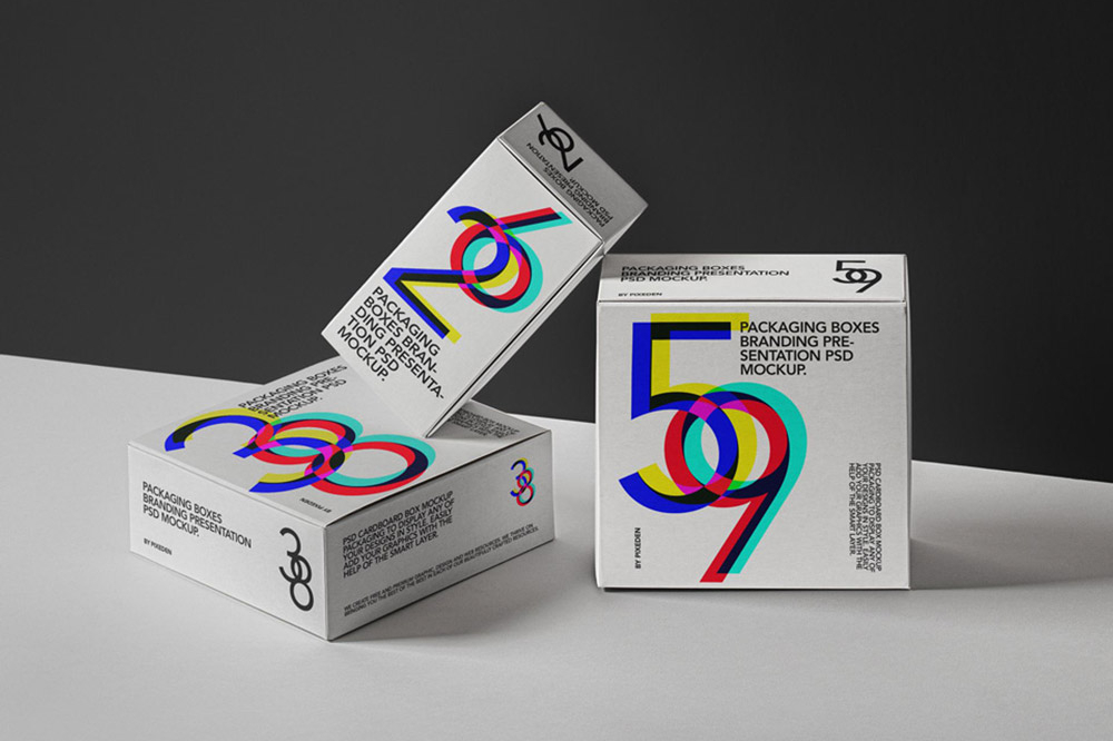 Free Packaging Branding Boxes Mockup PSD