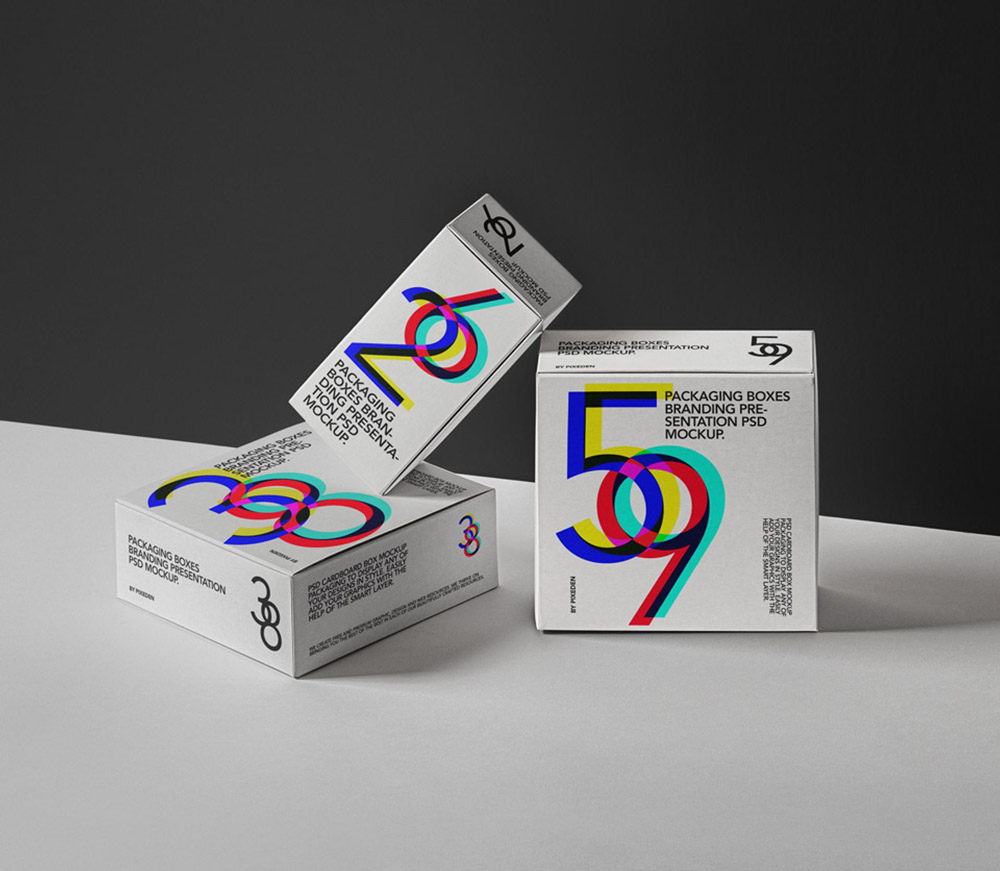Free Packaging Branding Boxes Mockup PSD