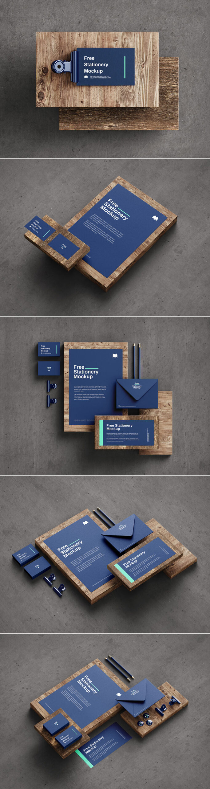 Free Wooden Planks Stationery Mockup PSD