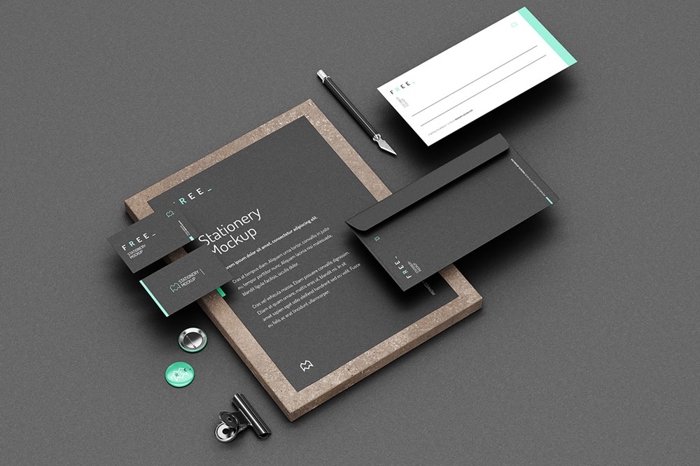 Free Black Dark Stationery Mockup PSD