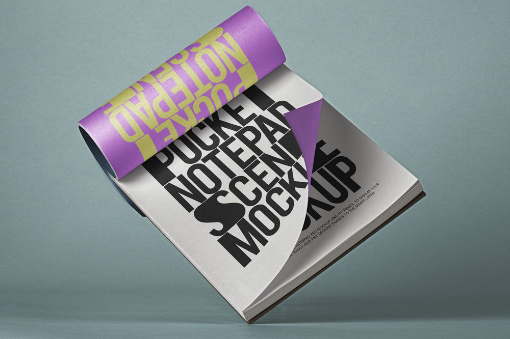 Free Floating Pocket Notepad Mockup PSD
