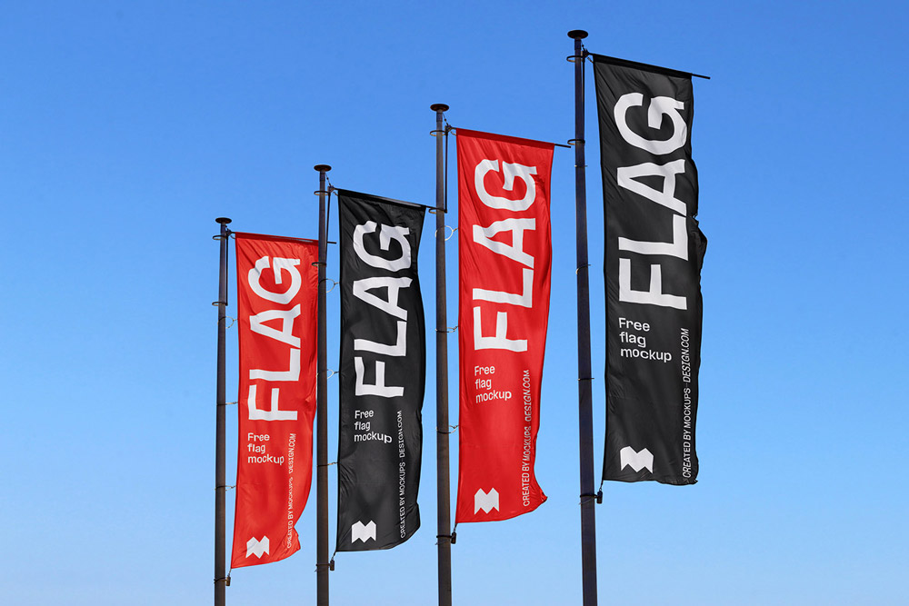 Free Vertical Pole Flag Mockup PSD