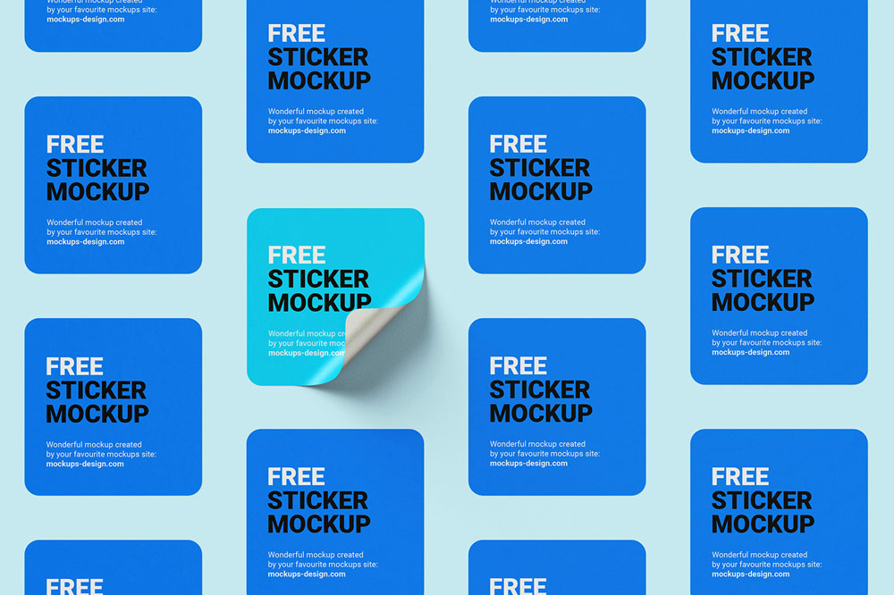 Free Rounded Corner Square Sticker Mockup PSD