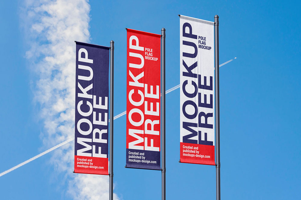 Free Pole Flag Mockup PSD