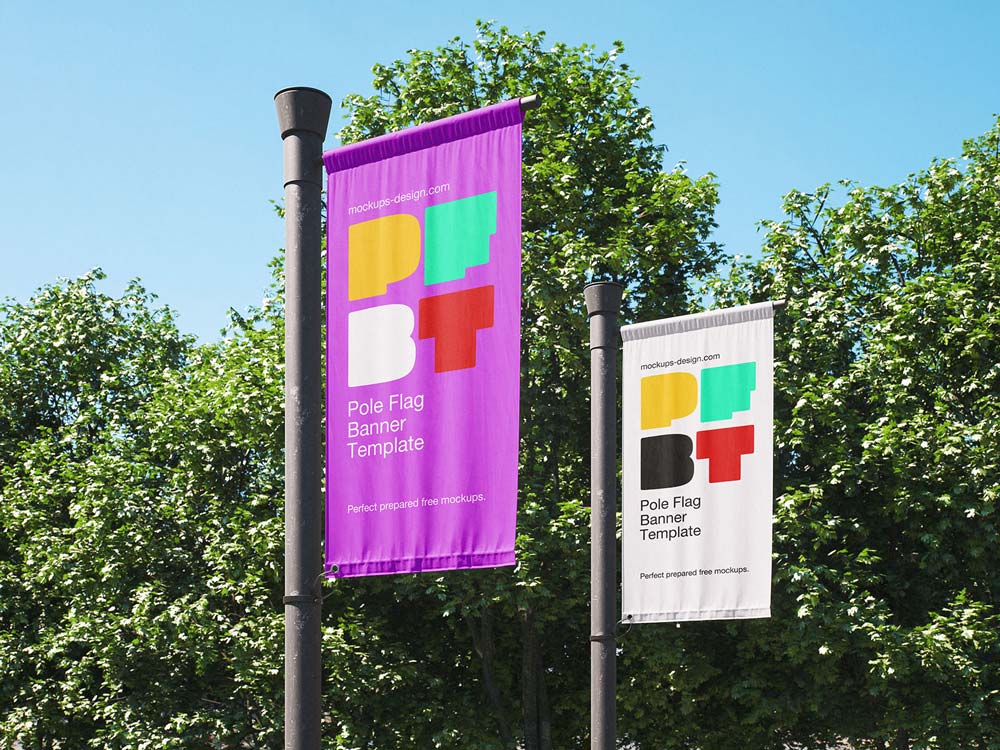Free Pole Banner Flag Mockup PSD