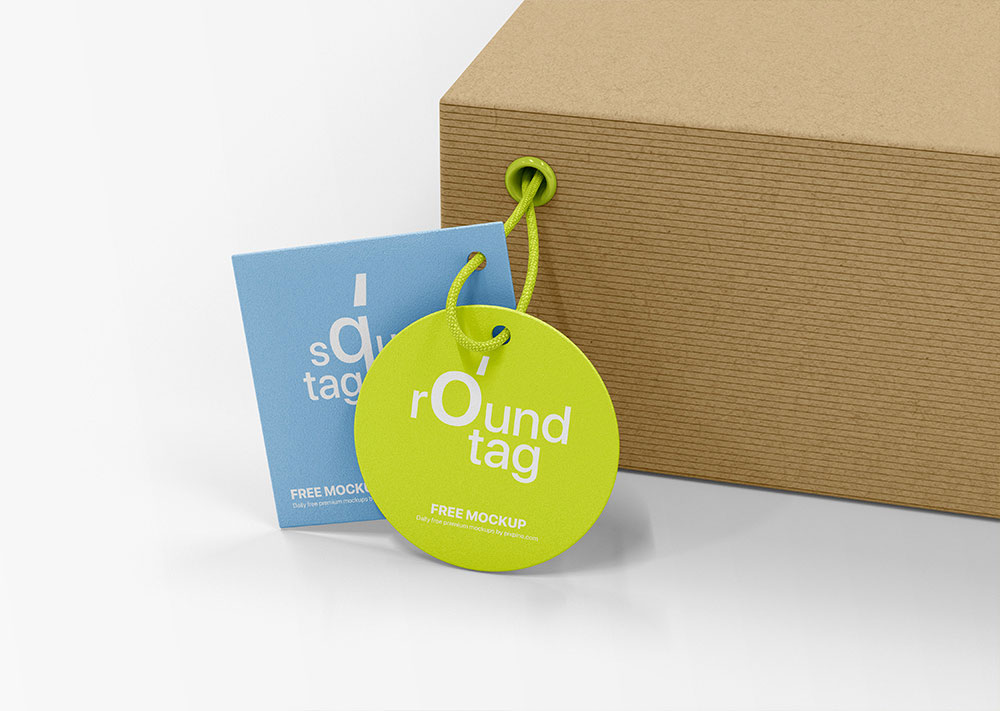 Free Box Label Tags Mockup PSD
