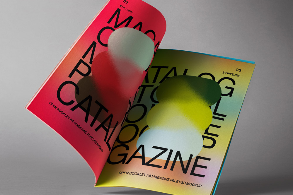 Free A4 Open Magazine Mockup PSD