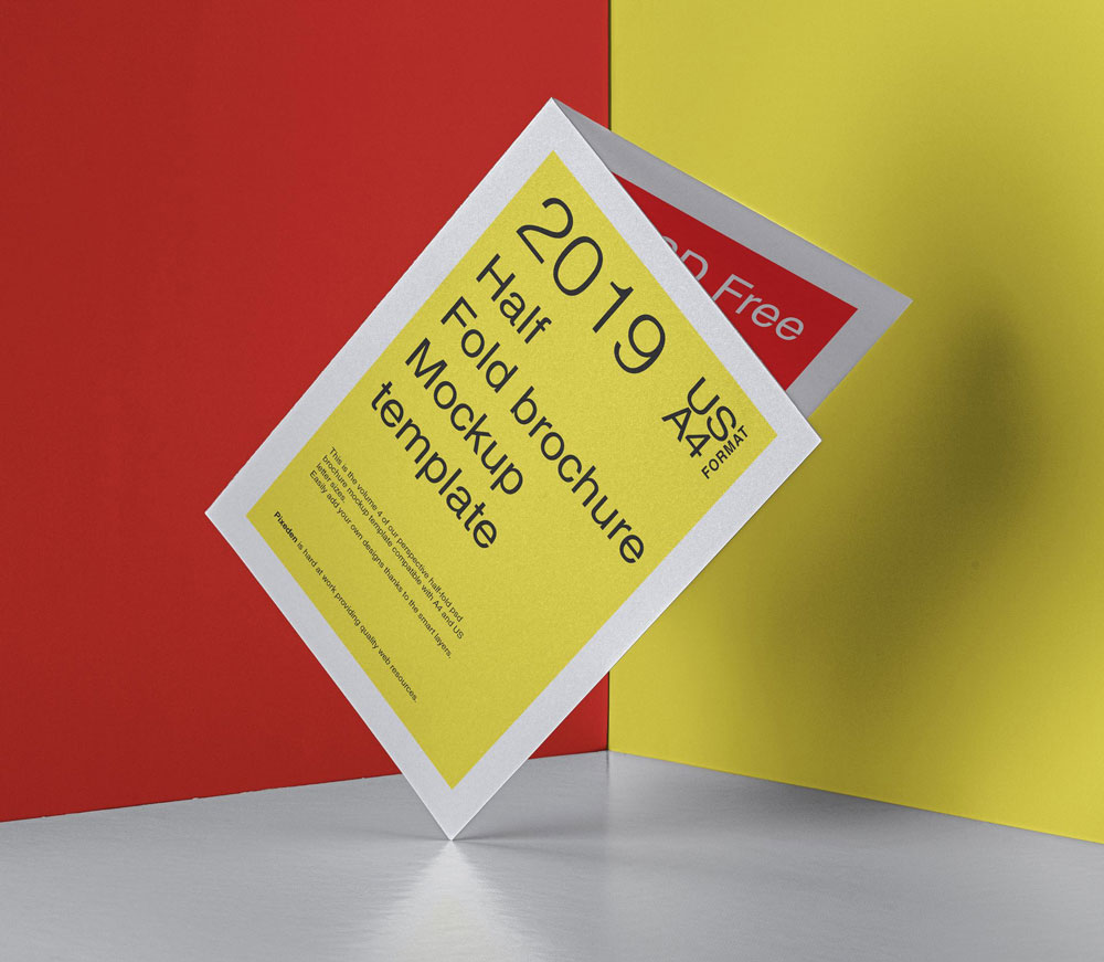 Free A4 Half Fold Brochure Mockup
