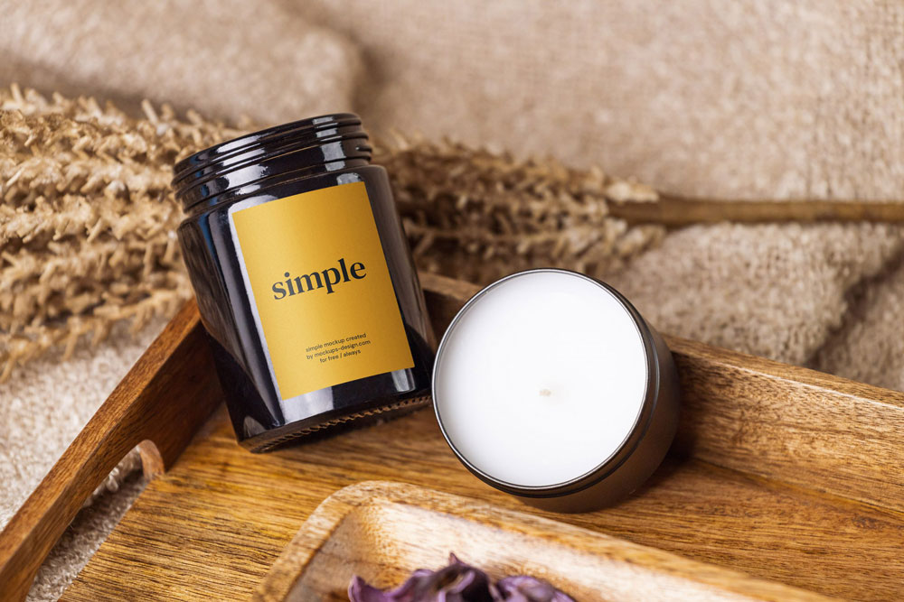 Free Dark Glass Candle Mockup PSD