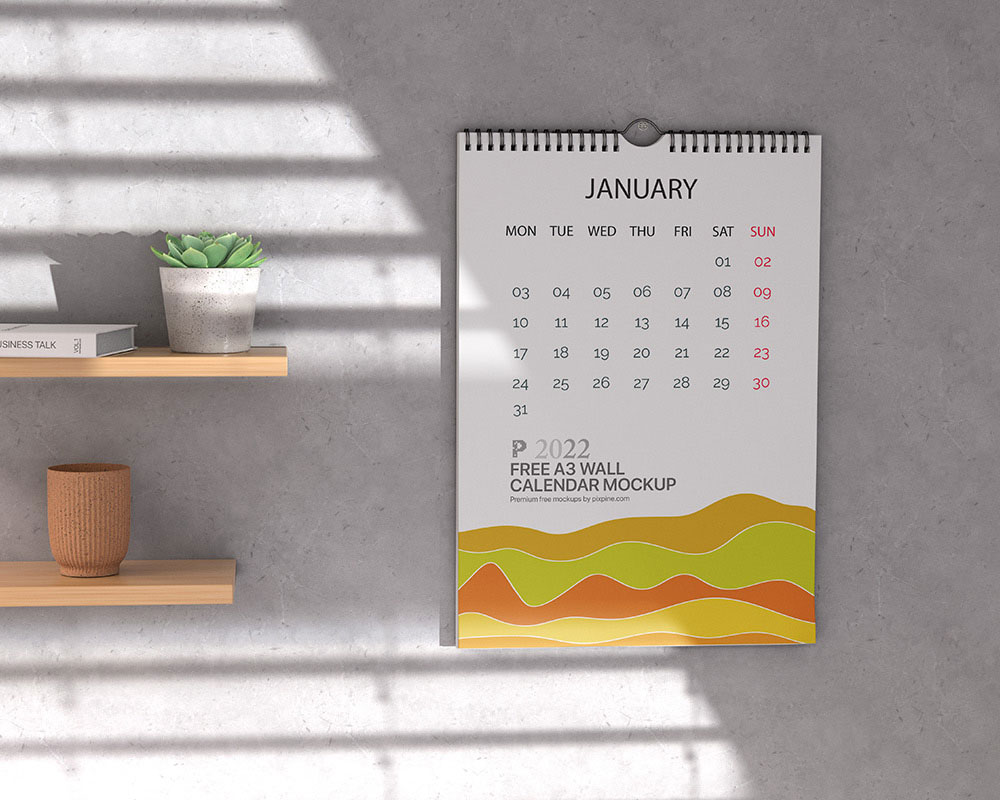 Free A3 Wall Calendar Mockup PSD