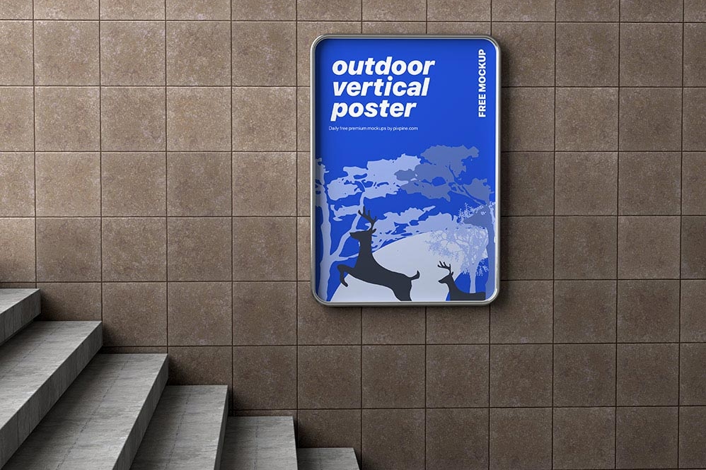 Free Outdoor Vertical Poster Mockup PSD