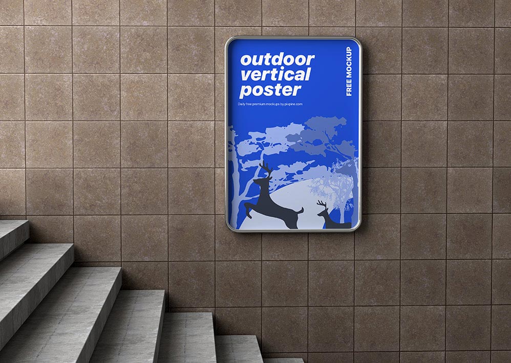 Free Outdoor Vertical Poster Mockup PSD