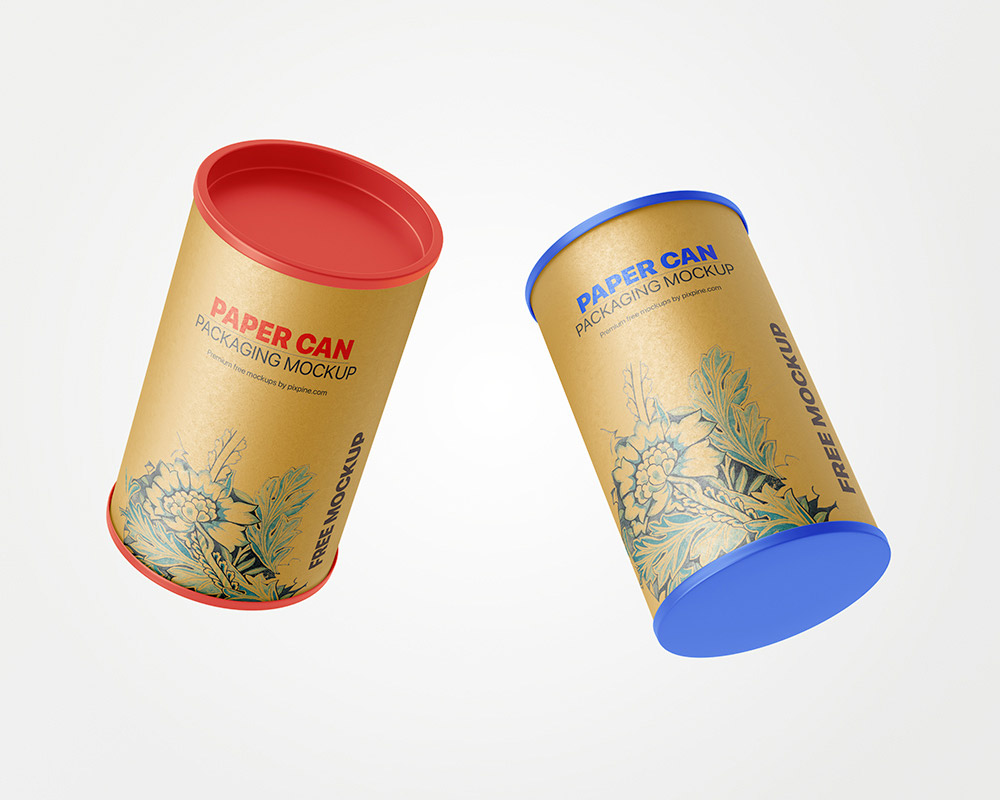 Free Floating Paper Can Mockup PSD