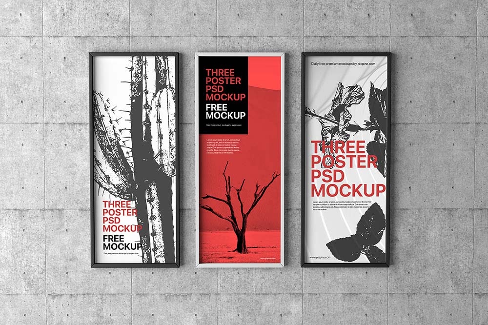 Free Three Poster Mockup PSD
