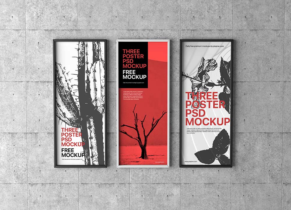 Free Three Poster Mockup PSD