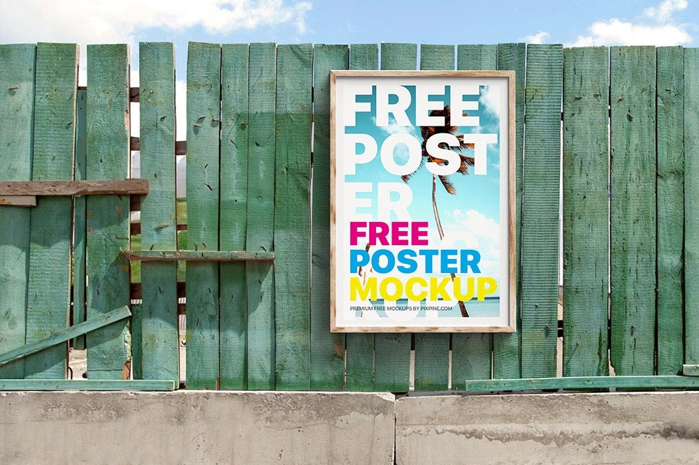 Free Wooden Wall Poster Mockup PSD
