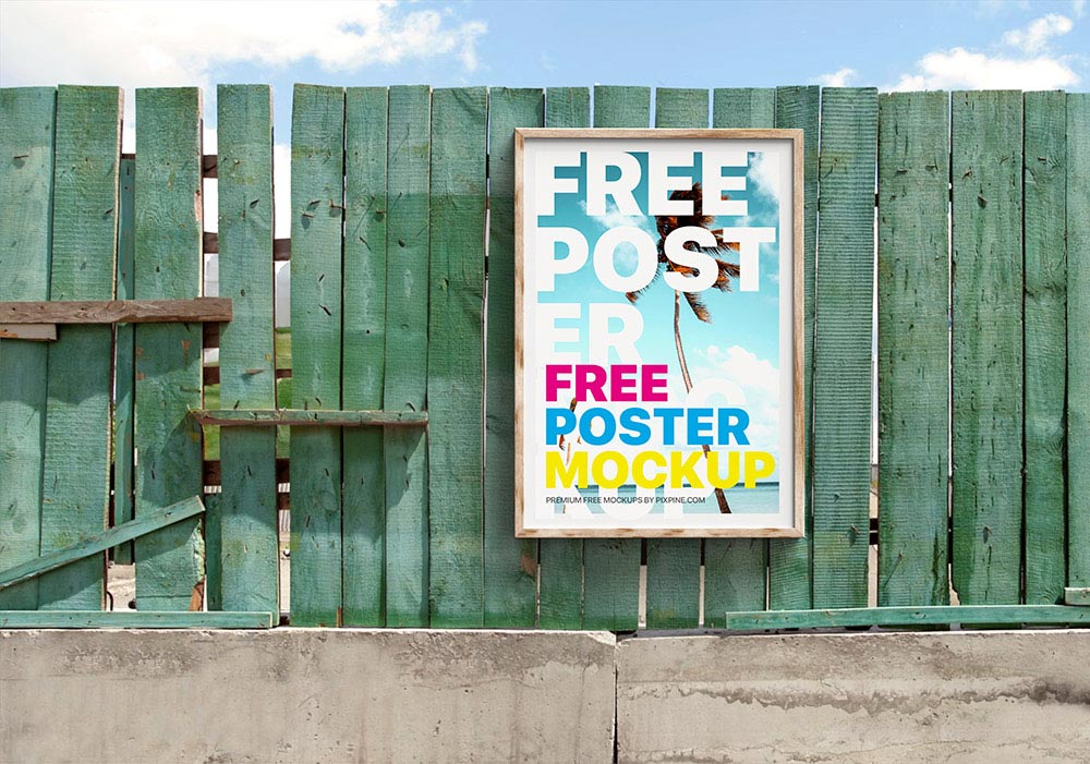 Free Wooden Wall Poster Mockup PSD