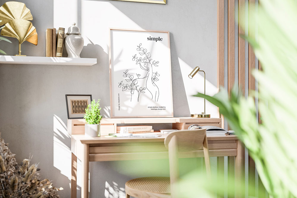 Free Light Room Poster Mockup PSD