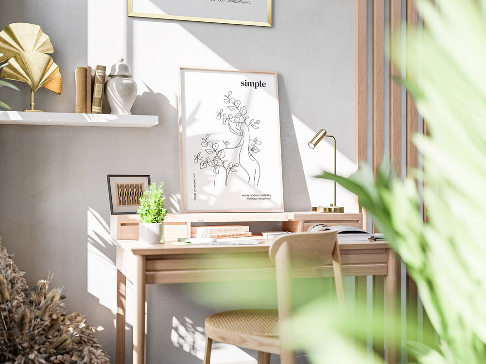 Free Light Room Poster Mockup PSD