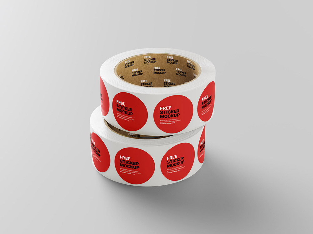 Free Round Roll Sticker Mockup PSD