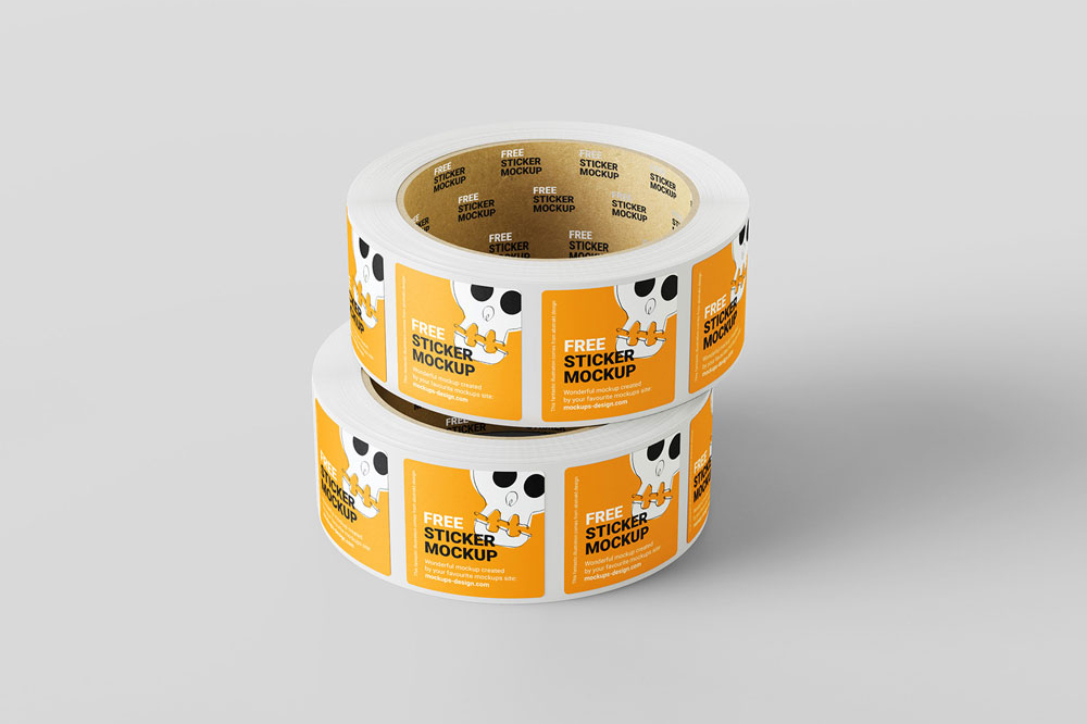 Free Square Sticker Roll Mockup PSD