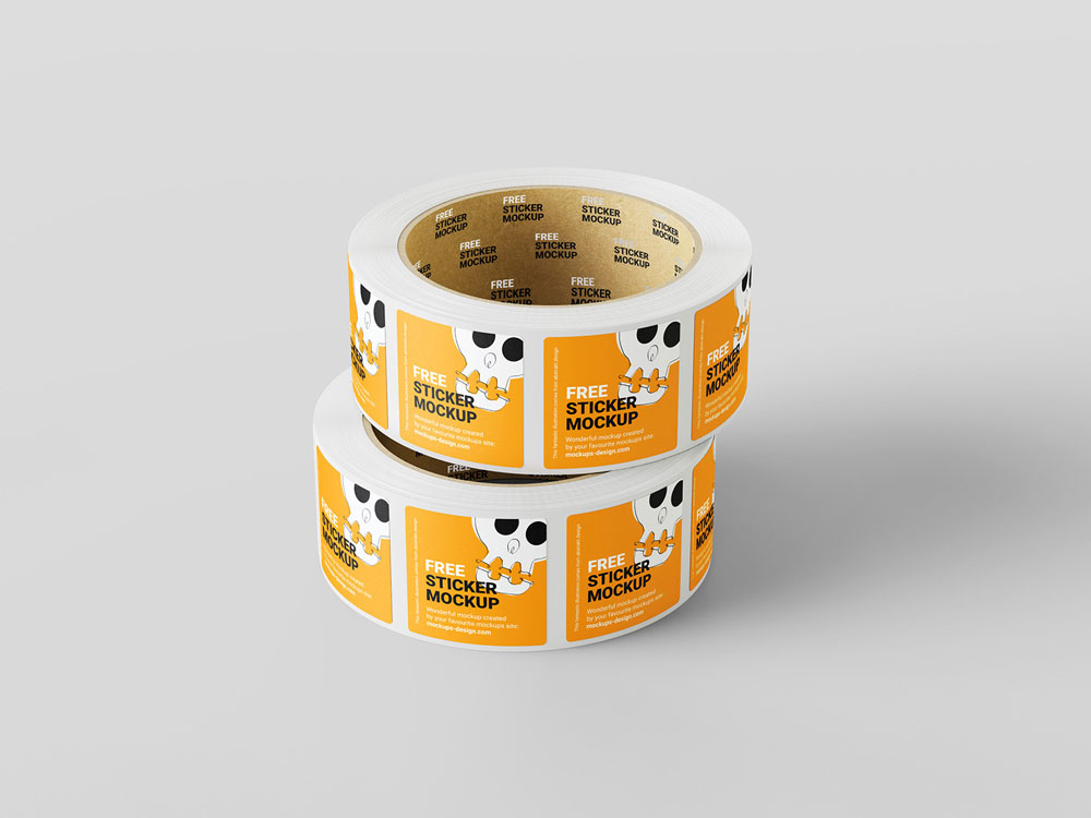 Free Square Sticker Roll Mockup PSD