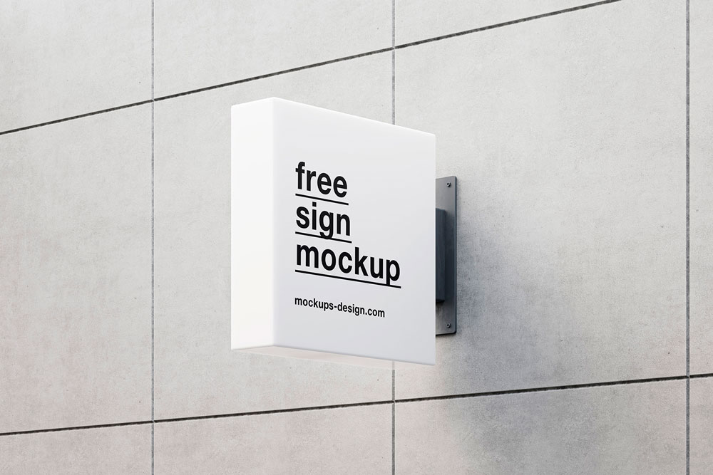 Free Square Building Wall Sign Mockup PSD