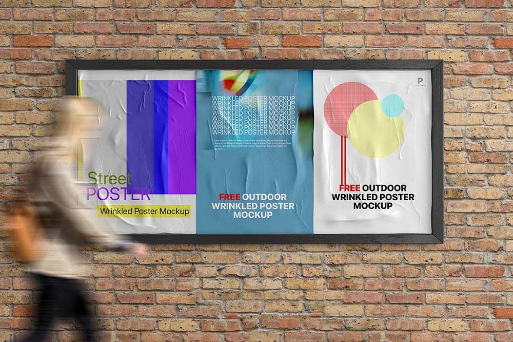 Free Outdoor Wrinkled Poster Mockup PSD