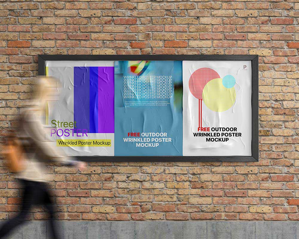 Free Outdoor Wrinkled Poster Mockup PSD