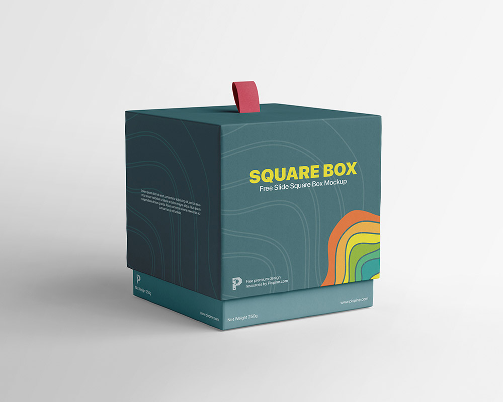 Free Slide Square Box Mockup PSD