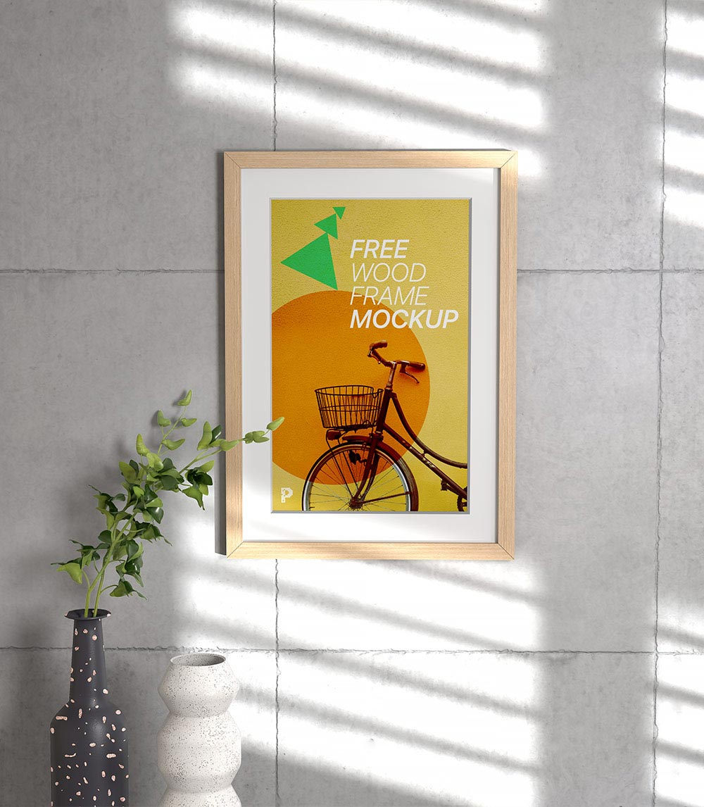 Free Wood Wall Frame Mockup PSD