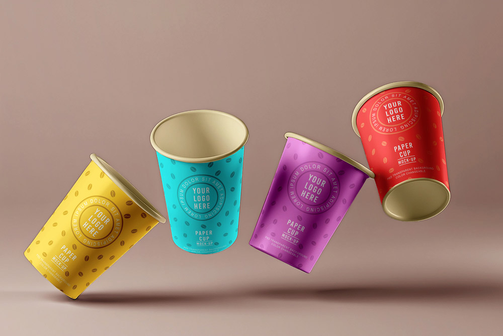 Free Hovering Paper Cup Mockup PSD