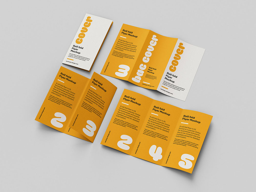 Free Roll Fold DL Flyer Mockup PSD