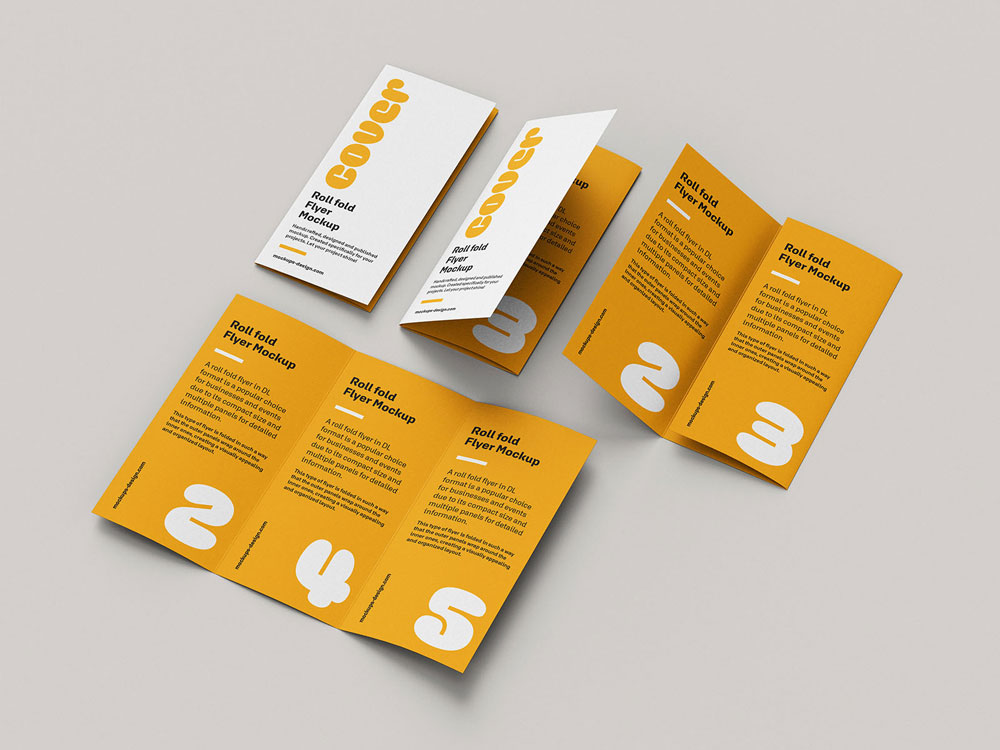 Free Roll Fold DL Flyer Mockup PSD