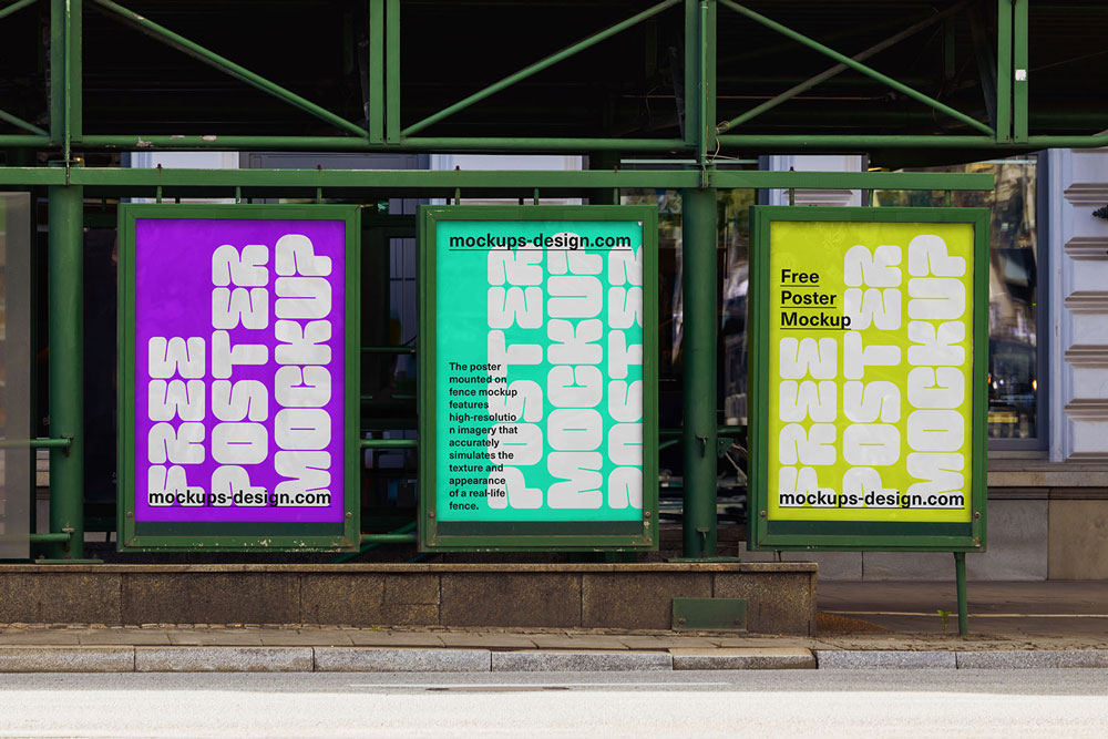 Free Three Metal Poster Mockup PSD