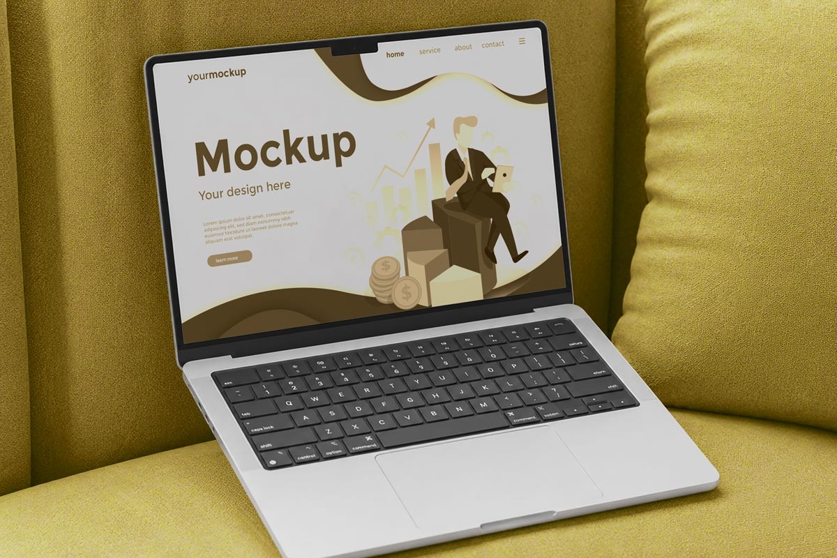 Free Macbook Pro Mockup on Sofa