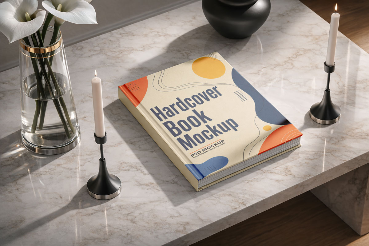 Free Marble Table Book Mockup