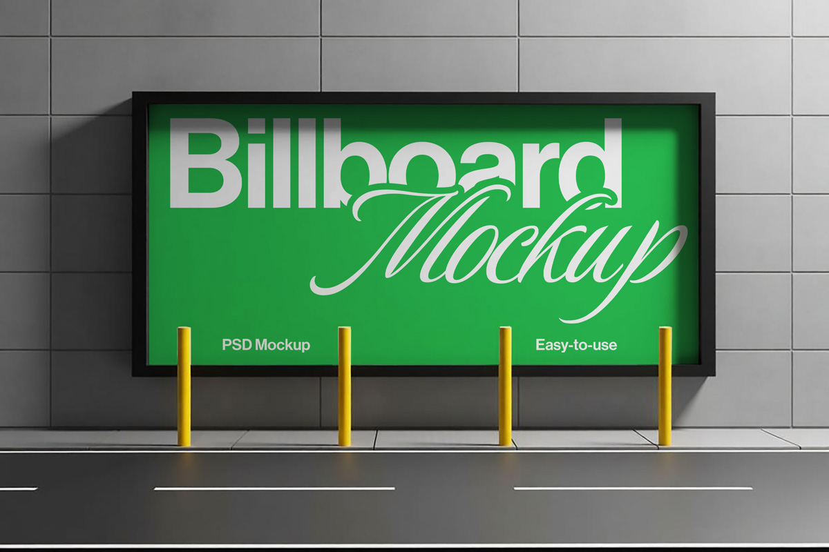 Free Wide Street Billboard Mockup