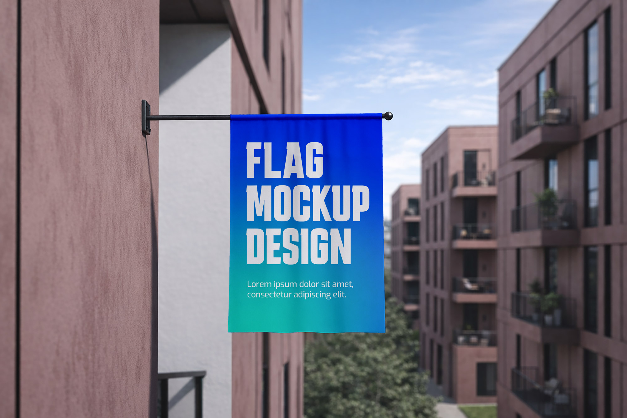 Free Hanging Wall Flag Mockup