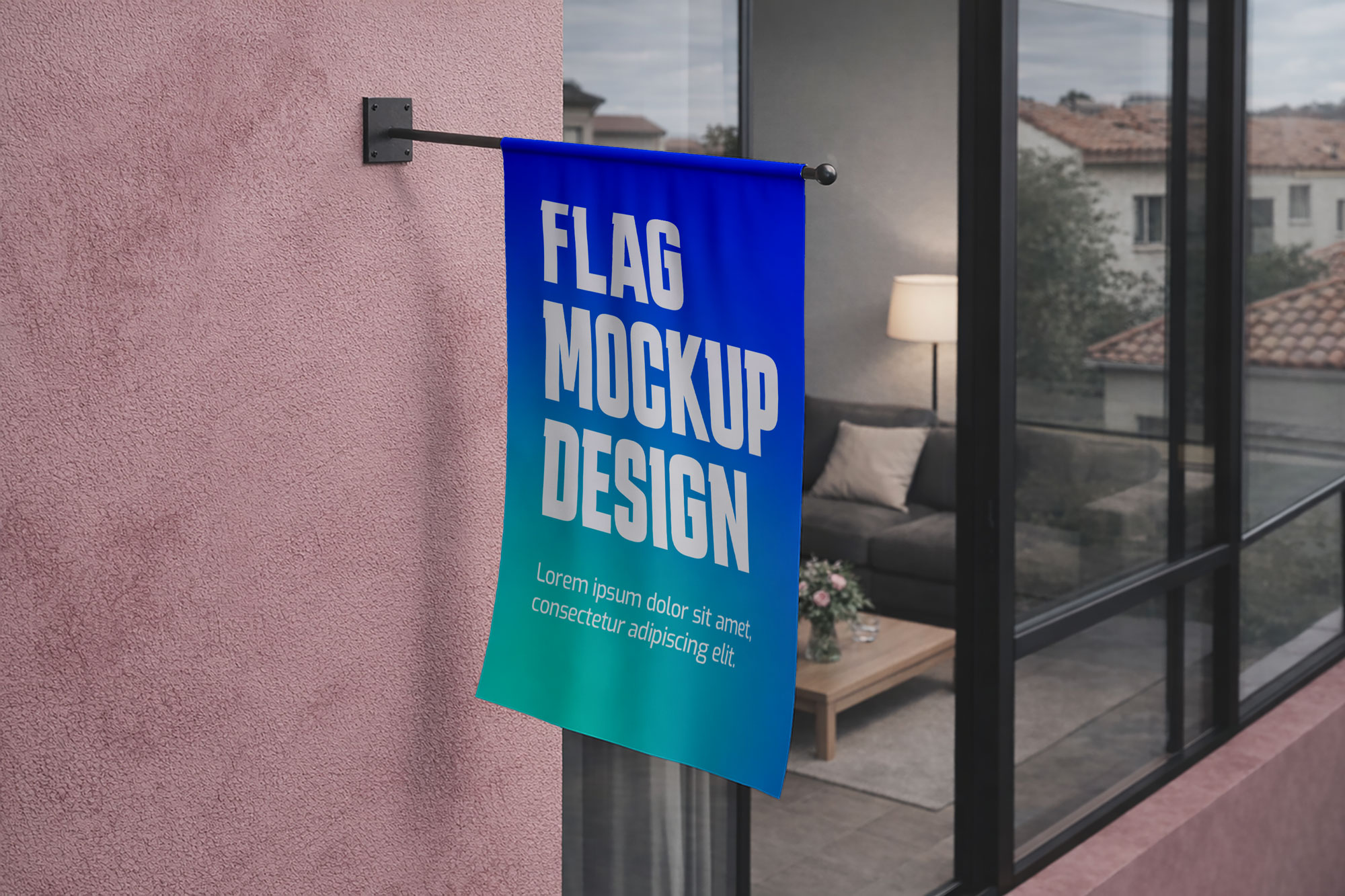 Free Hanging Wall Flag Mockup