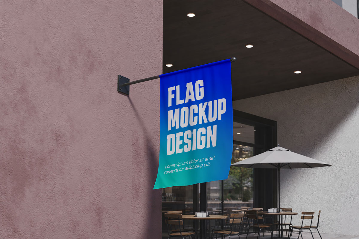 Free Hanging Wall Flag Mockup