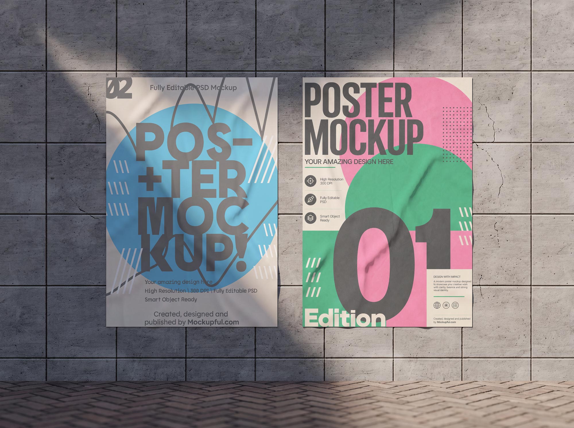 Free Poster on Concrete Wall Mockup